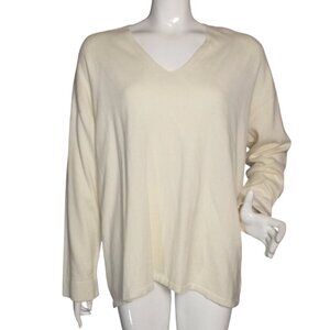 ANNE KLEIN Sweater, XL/XXL, Cream/Off-white, V-neck, Lightweight, Long sleeves
